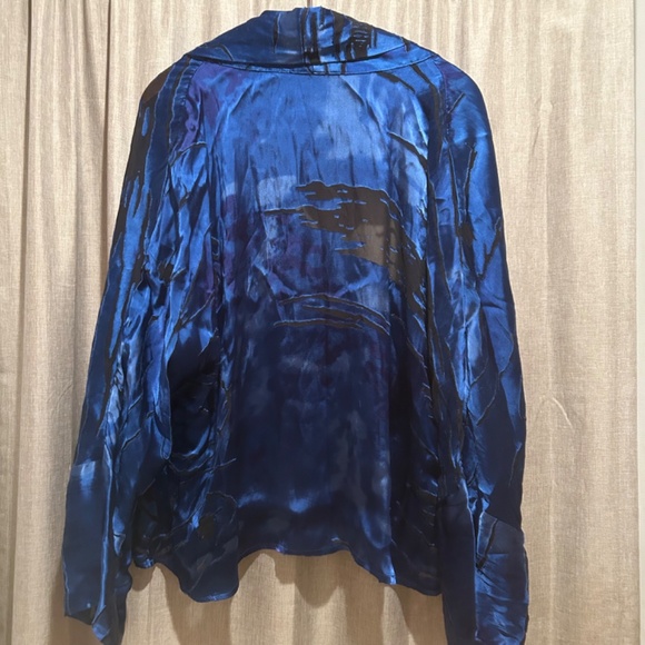 Chicos-Art to Wear Blue Silk Blend Burnout Open Cardigan/Kimono Sz 2 (Large) - Picture 9 of 10